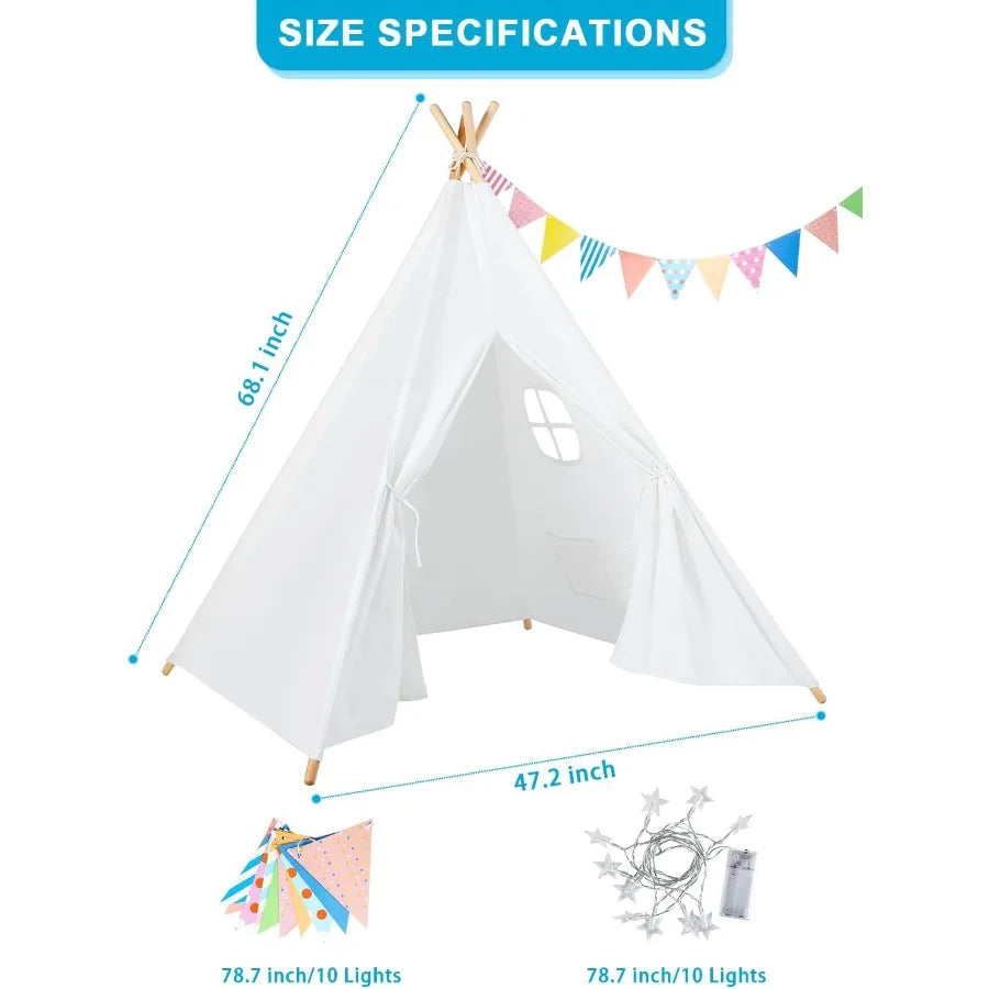 Wilwolfer 4 Pack Teepee Tent for Slumber Party with Lights Indoor Sleepover Play Tents for Girls Foldable Toddler Playhouse Whi