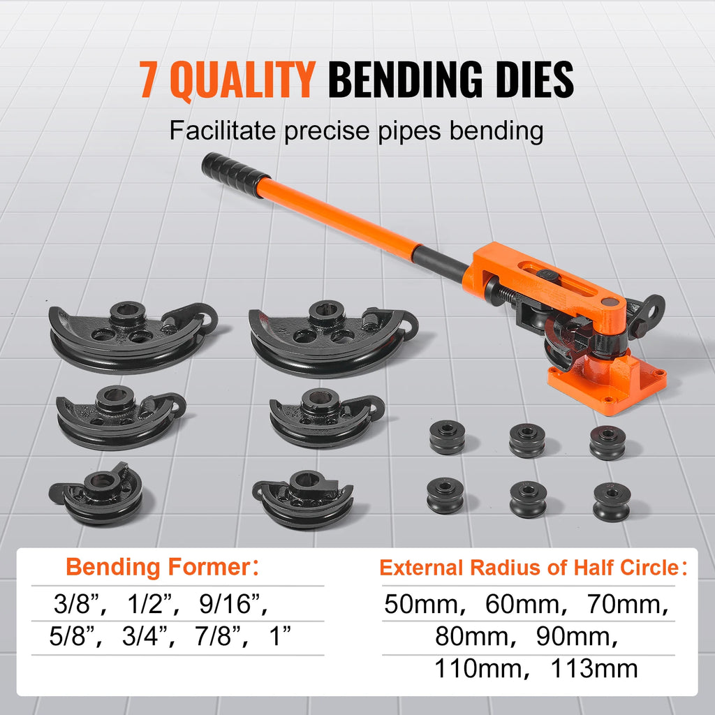SucceBuy Manual Pipe Bender 7 Bending Dies Multifunction Steel Copper Tube Bending Machine Lever Heavy Duty Tube Bender Tools