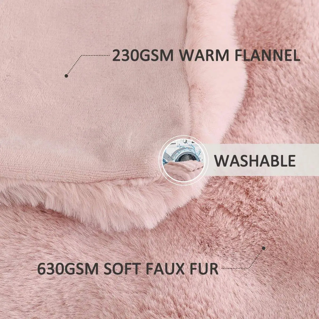 Light Pink Fluffy Faux Fur Throw Blanket 60x80, Soft and Warm for Bedroom Sofa Couch