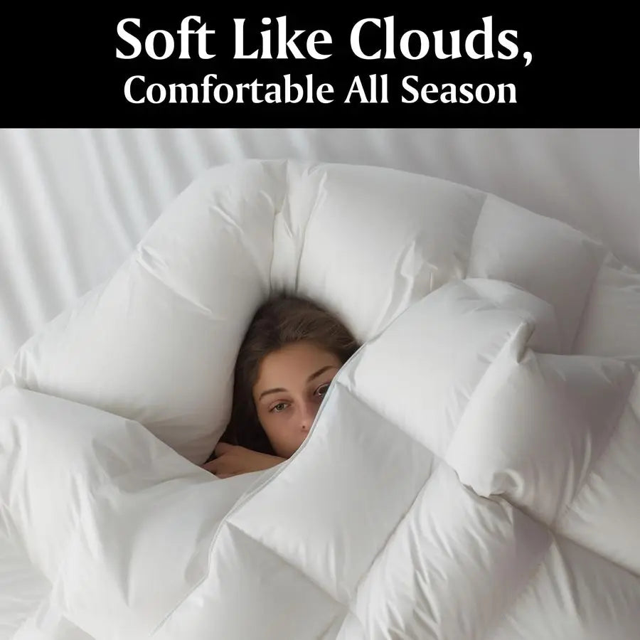 Goose Feather Down Fiber Comforter Queen Full Size All Season, Hotel Collection Fluffy 100 Cotton Cover Duvet Insert, Medium War