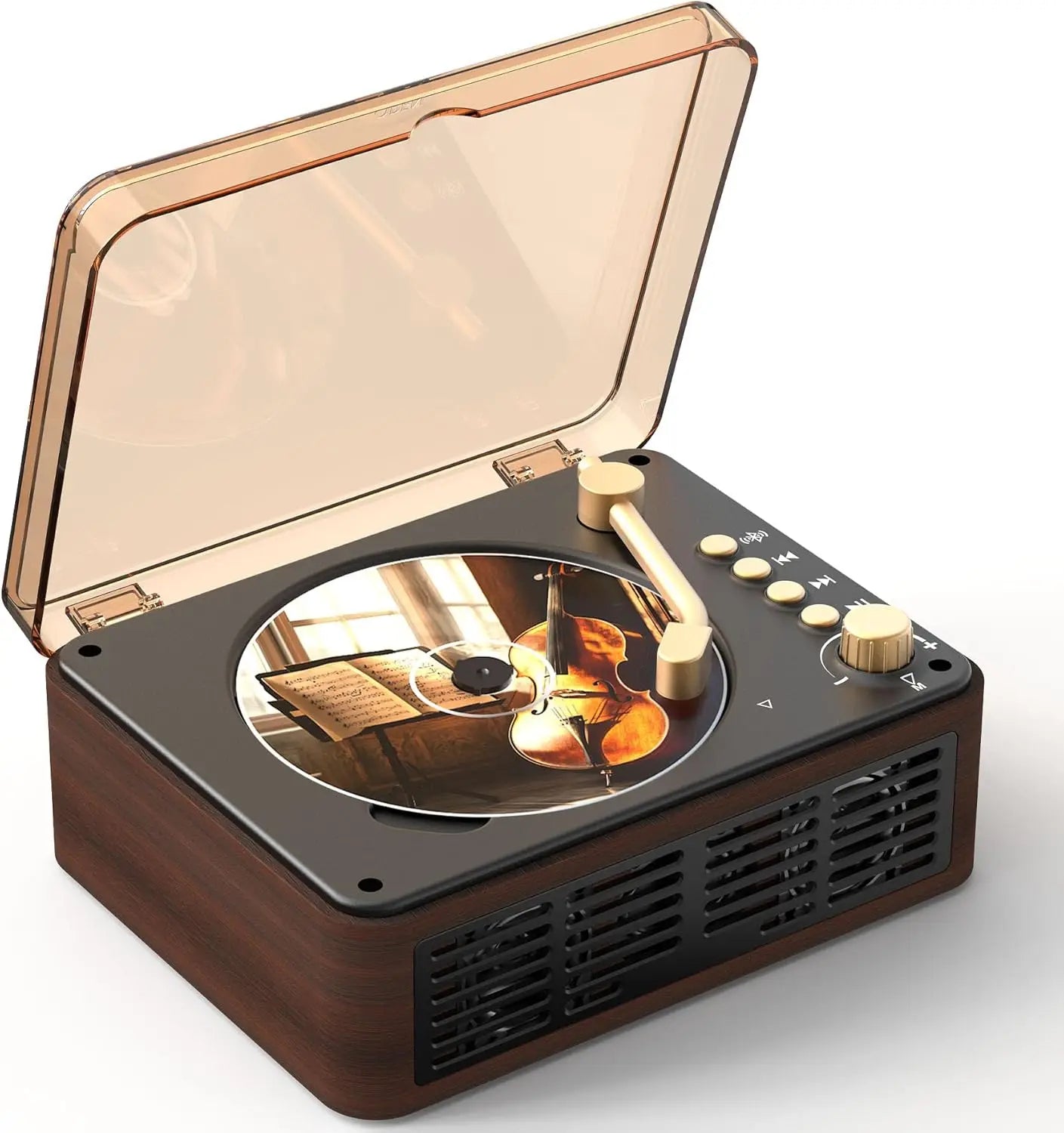 Portable CD Player with Bluetooth, Dual Speakers, FM Radio, Remote Control - Brown