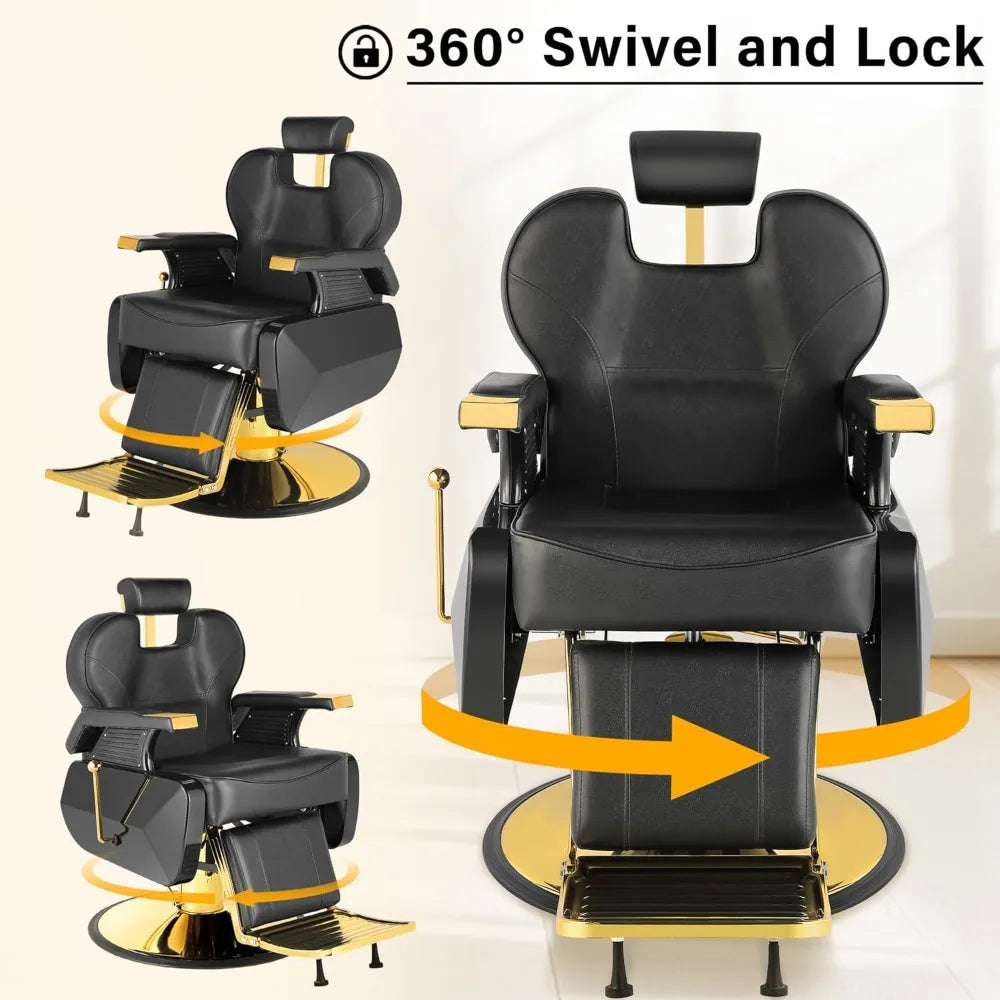 Barber Salon Hair Chair, Hydraulic Rolling 360° Swivel Barber Reclining Chairs for Barbershop, Heavy Duty Hairdresser Chair
