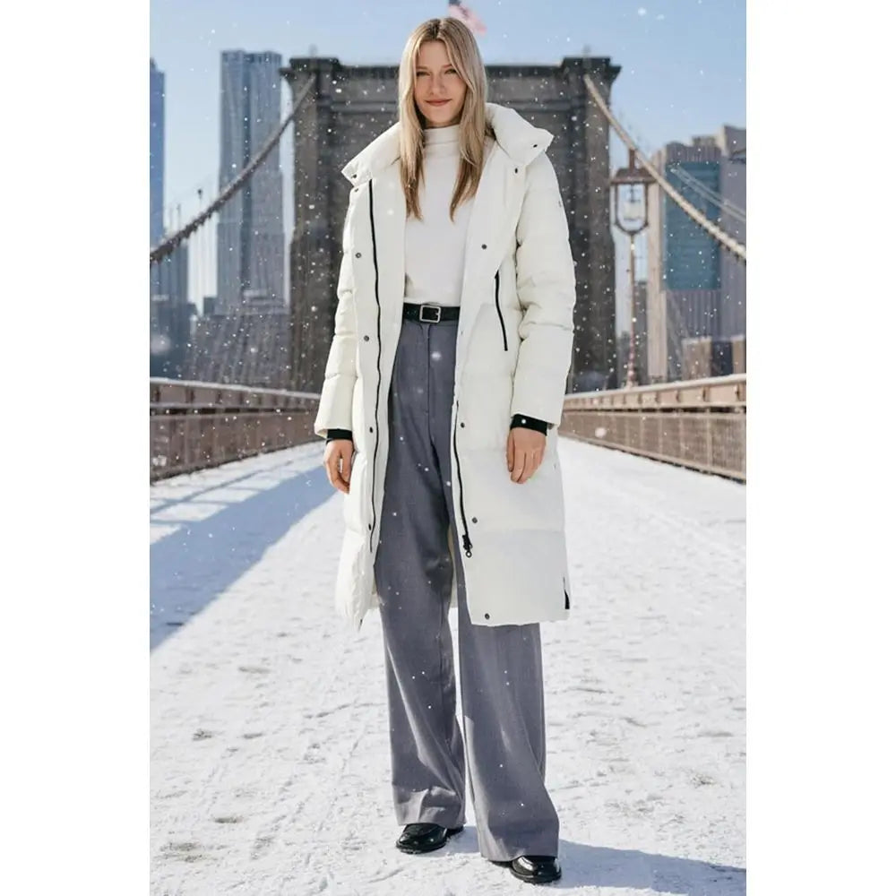 Women's Thickened Long Down Jacket Winter Down Coat Hooded Puffer Jacket with Side Zipper