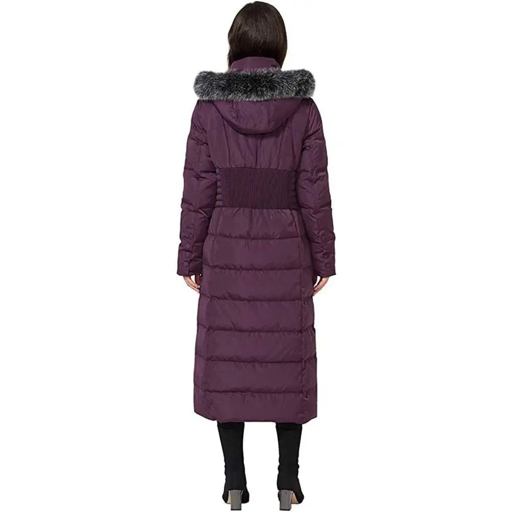 Women's Long Down Coat with Fur Hood Maxi Down Parka Puffer Jacket
