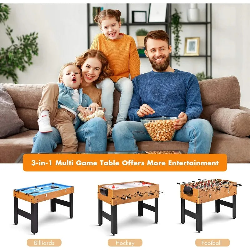 GYMAX 3 in 1 Multi Game Table, 49 in With Foosball, Hockey & Billiards,Competition Sized Combo for Home,Game Room,Bar,Party,Club