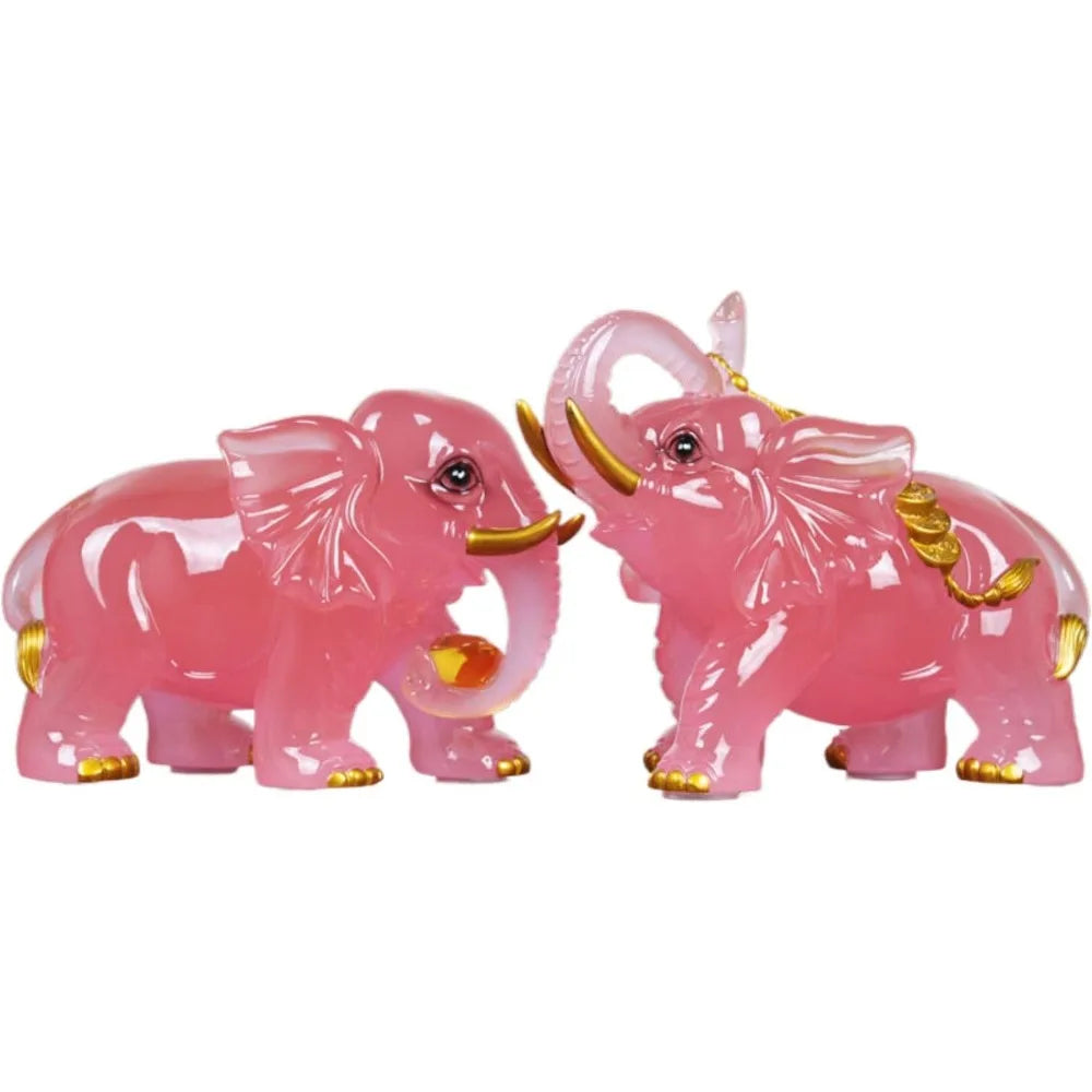 Pair of Jade Elephant Figurines for Home Decor, Wealth Attraction, Ideal for Living Room, Entranceway, TV Cabinet, and Housewarm