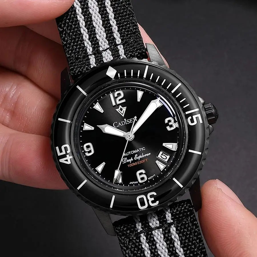 CADISEN Deep Explorer Automatic Mechanical Watch Man Canvas Strap Wristwatch MIYOTA 8215 Luxury Luminous 100M Waterproof Watches