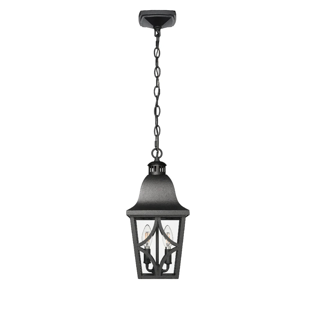 Outdoor Pendant Light Fixture, Modern Black Exterior Hanging Lantern Anti-Rust Metal Hanging Lights with Clear Glass (1 pack)