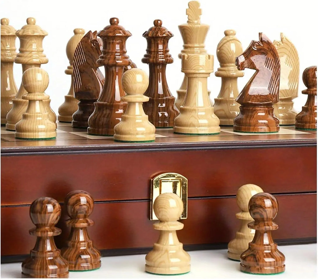 20' Extra Large Folding Chess Set - Walnut Wood Board & Weighted PVC Pieces - Portable Tournament Chess for Adults & Travel