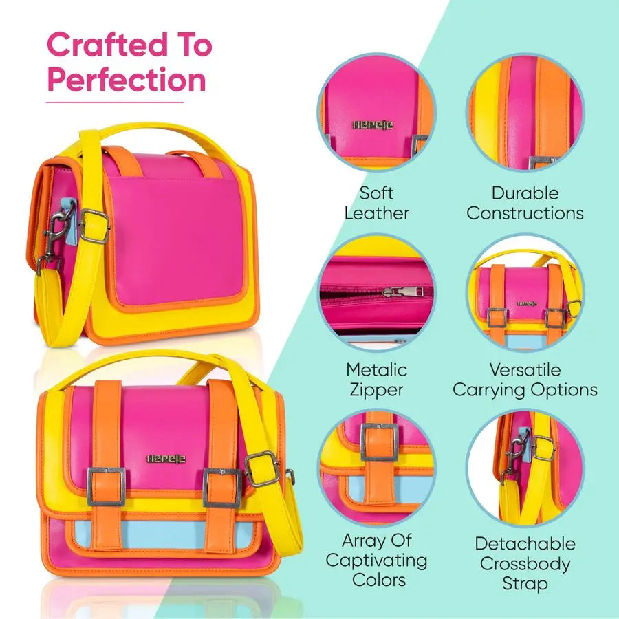 Womens Colorful Crossbody Bag Retro Pop Multicolor Vegan Leather Purse Small Shoulder amp Top Handle Handbag with Adjustable Str