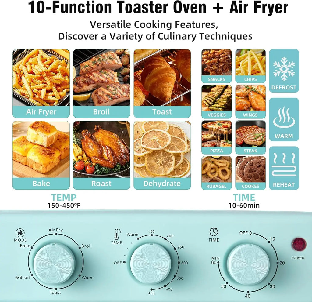 Retro Air Fryer Toaster Oven Combo, 16QT, Blue, Bake, Toast, Air Fry, Rapid Heating