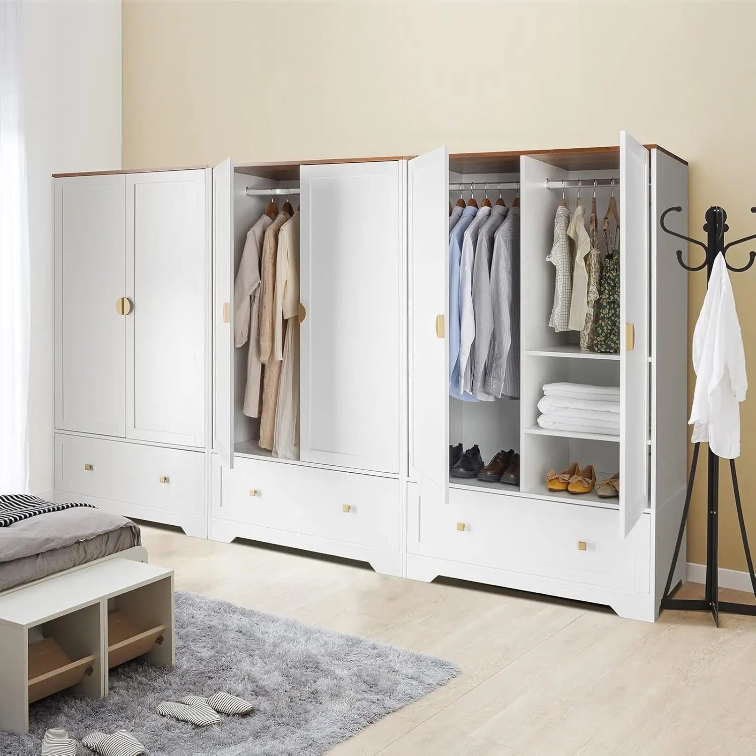 Armoire Wardrobe Closet With Doors, Hanging Rod, Shelves and Drawer - Freestanding Cabinet for Bedroom, Dorm - Oak,, Customized