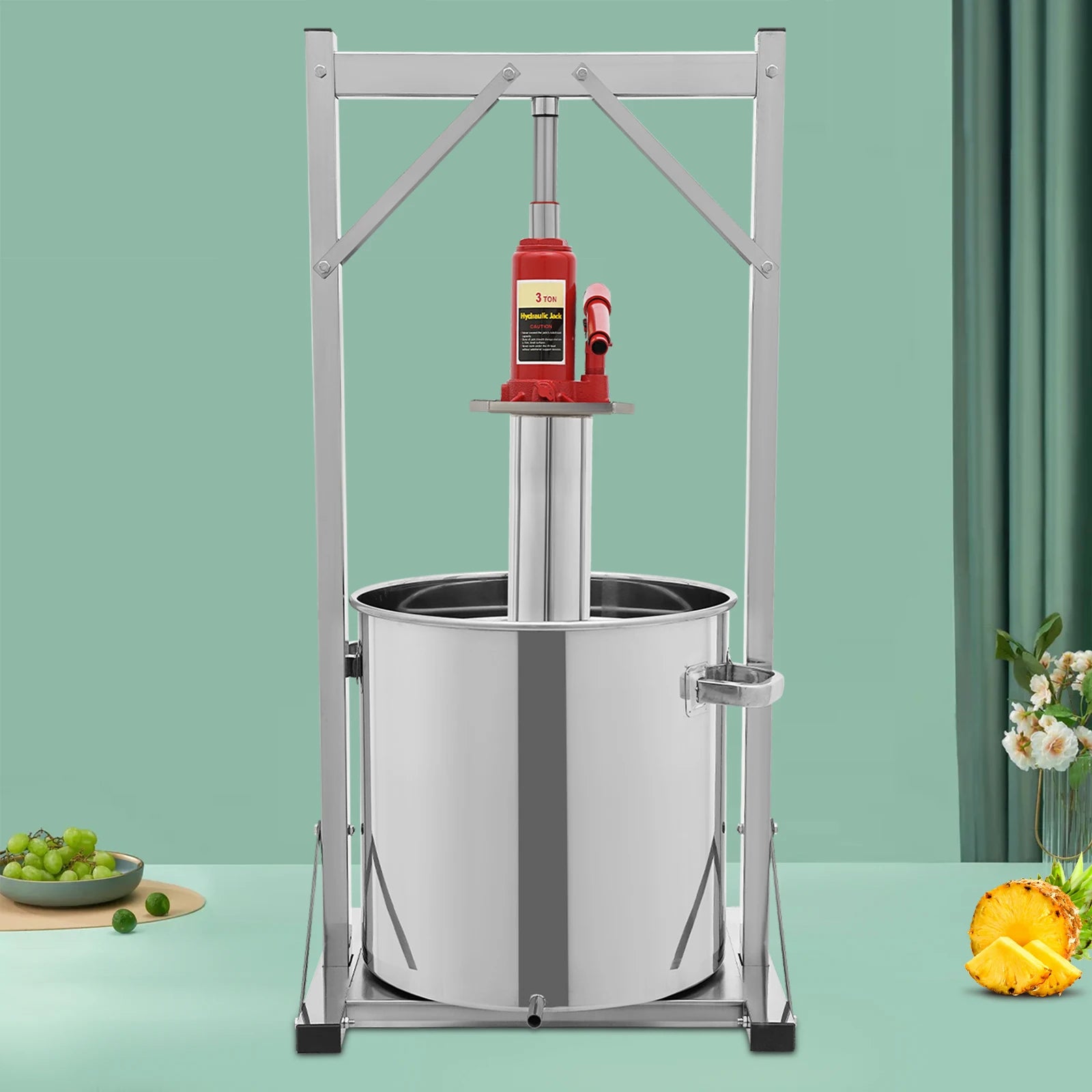 36L Fruit Wine Press 304 Stainless Steel Hydraulic Jack Press Extractor Stainless Steel Fruit Wine Press Max. Pressure: 3T