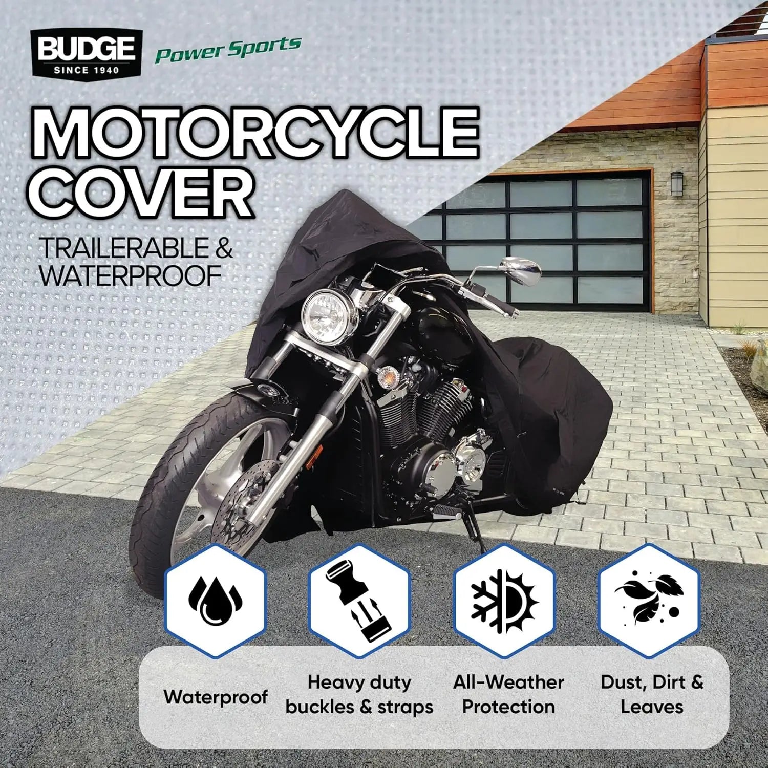 Heavy-Duty Waterproof Motorcycle Cover, 600D Polyester, Fits Up to 96 Inches, All-Weather Protection