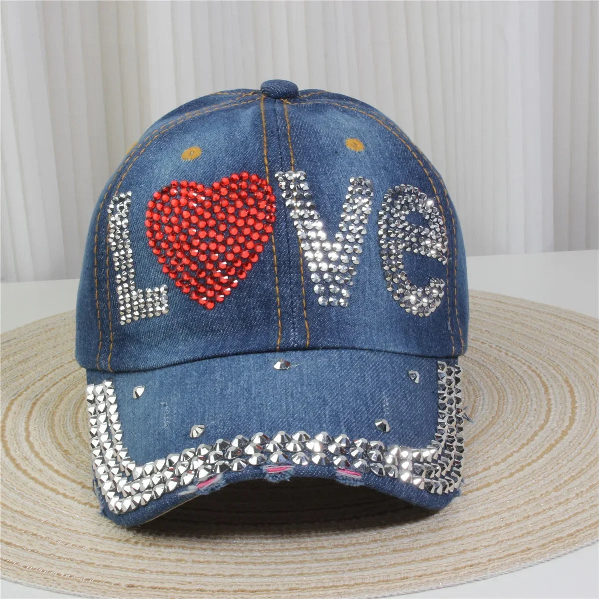 Wholesale Denim Baseball Caps Bling Rhinestone "TAKE ""LOVE" Heart  Snapback Hat A Dozen 12 pieces Mixed order