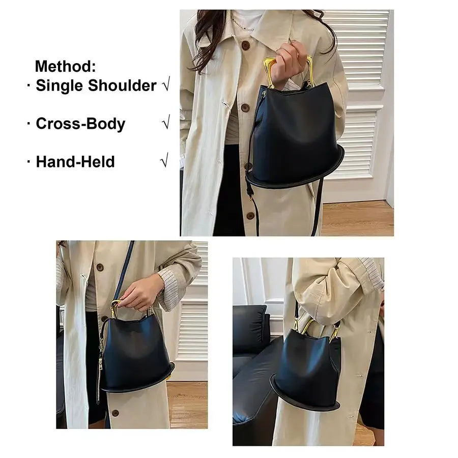 PU Leather Handbag Crossbody Shoulder Purse Top Handle Bucket Bag