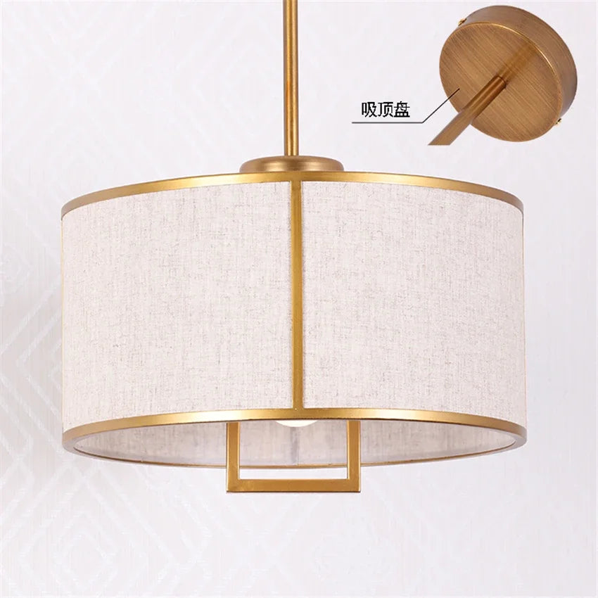 New Chinese-style Round Cloth Shade Pendant Lights Bedroom Bedside Wind Restaurant Corridor Living Room Pendant Lamps Fixtures