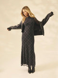 Aralina Fall Winter Stolkhom Style Plaid Gingham Mesh Long Sleeve Christmas Wedding Guest Maxi Dress
