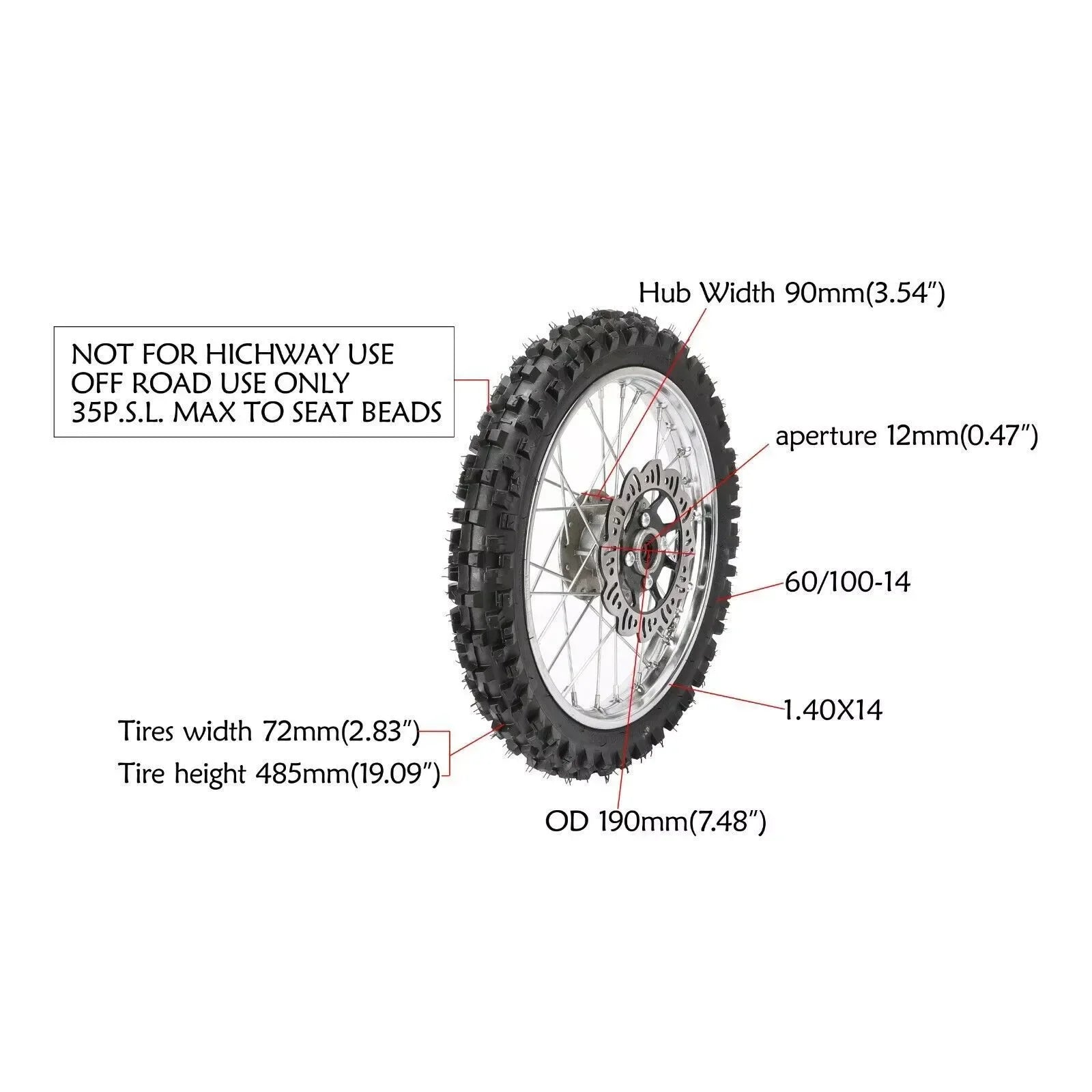 60/100-14 + 80/100-12 Tire Rim Wheel Combo Dirt Pit Bike Coolster DRZ110 SSR KX65 50cc-125cc