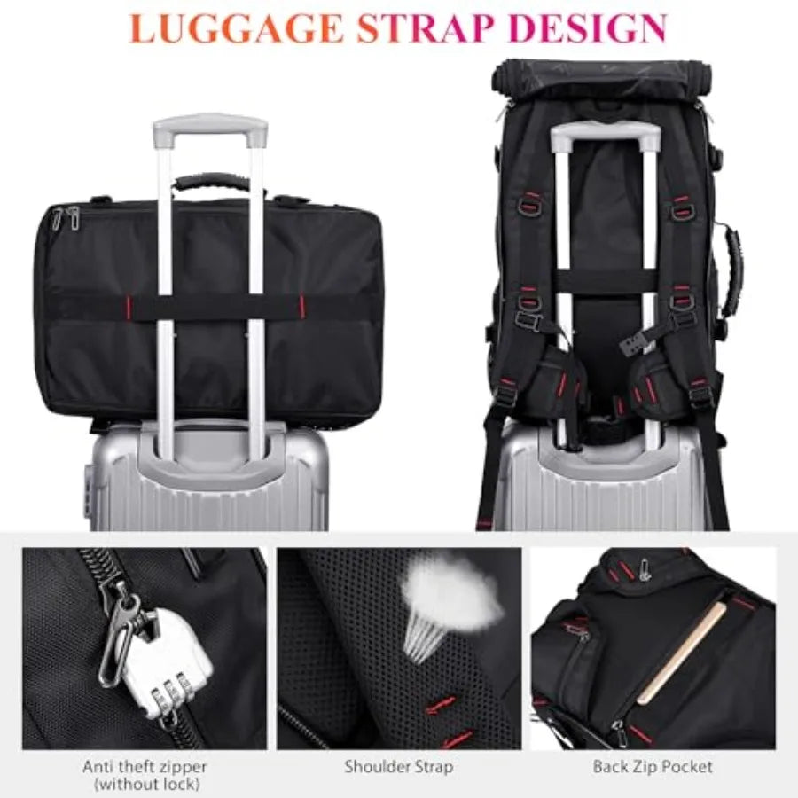 WITZMAN Carry on Travel Backpack for Men Women Airline Approved Convertible Nylon Duffle Backpack Luggage Bag B682 Black