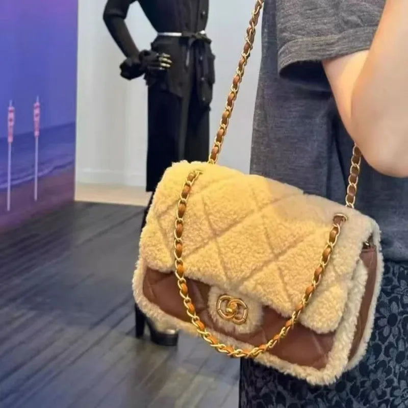 teddy bear square fat lamb plush mini rhombus shoulder chain mouth cover bag for women BC7-2