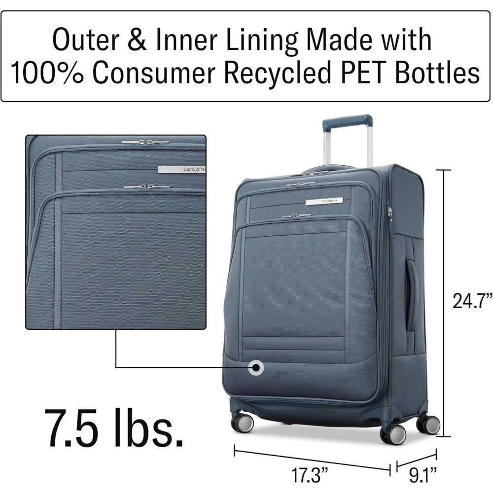 medium lightweight expandable polyester softside luggage with spinner wheels - airline approved