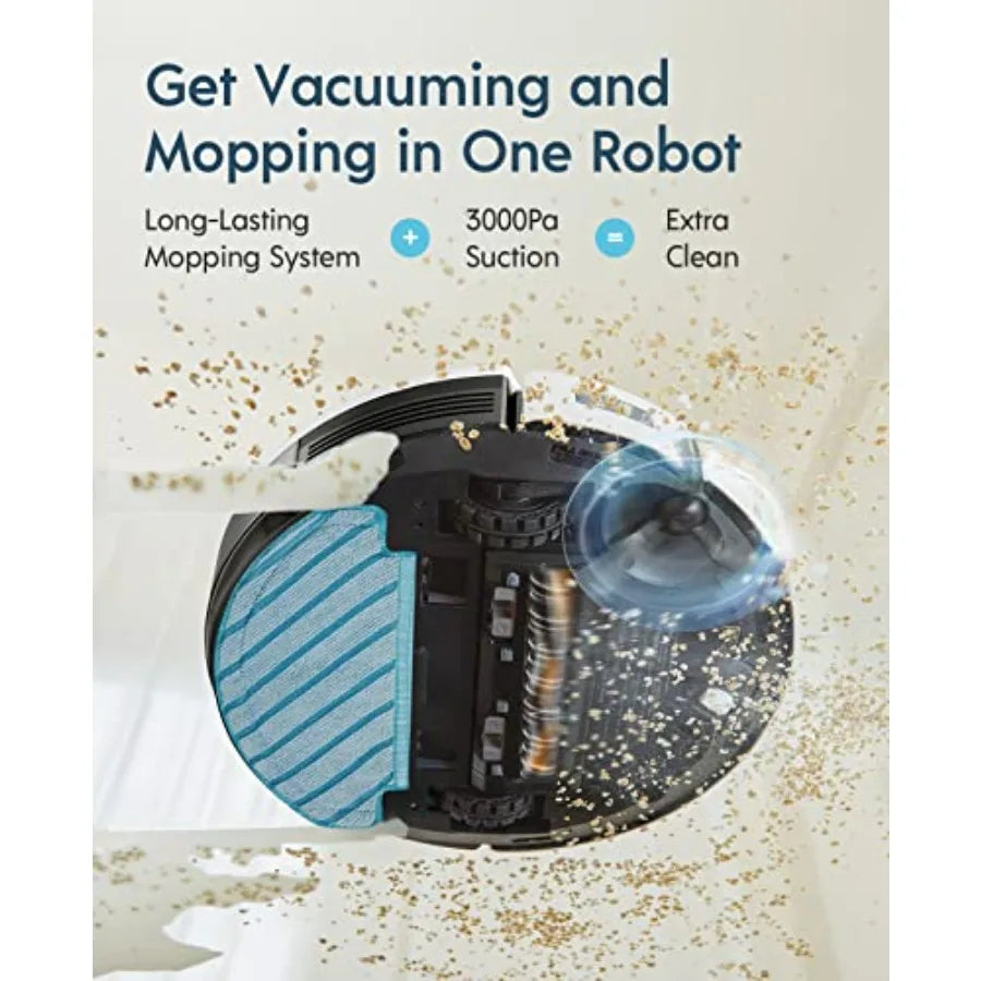 Smart Home Cleaning Solution with Self-Emptying Dustbin 3-in-1 Robot Vacuum and Mop for Hard Floors and Carpets 200-Minute Batt