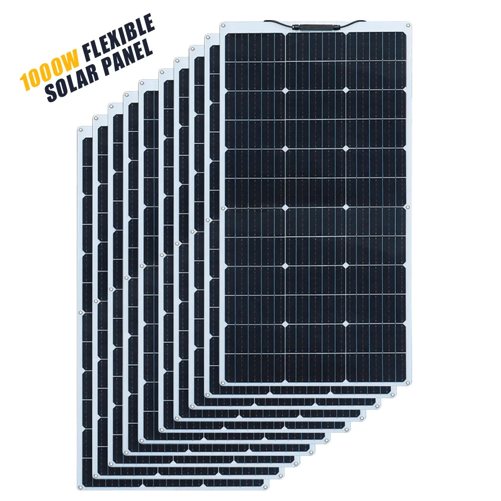 12v portable Solar Panel Flexible 18V 100W 1000W 500W 400w 300W 200w plate CELLS Monocrystalline silicon Panel Solar kit charger