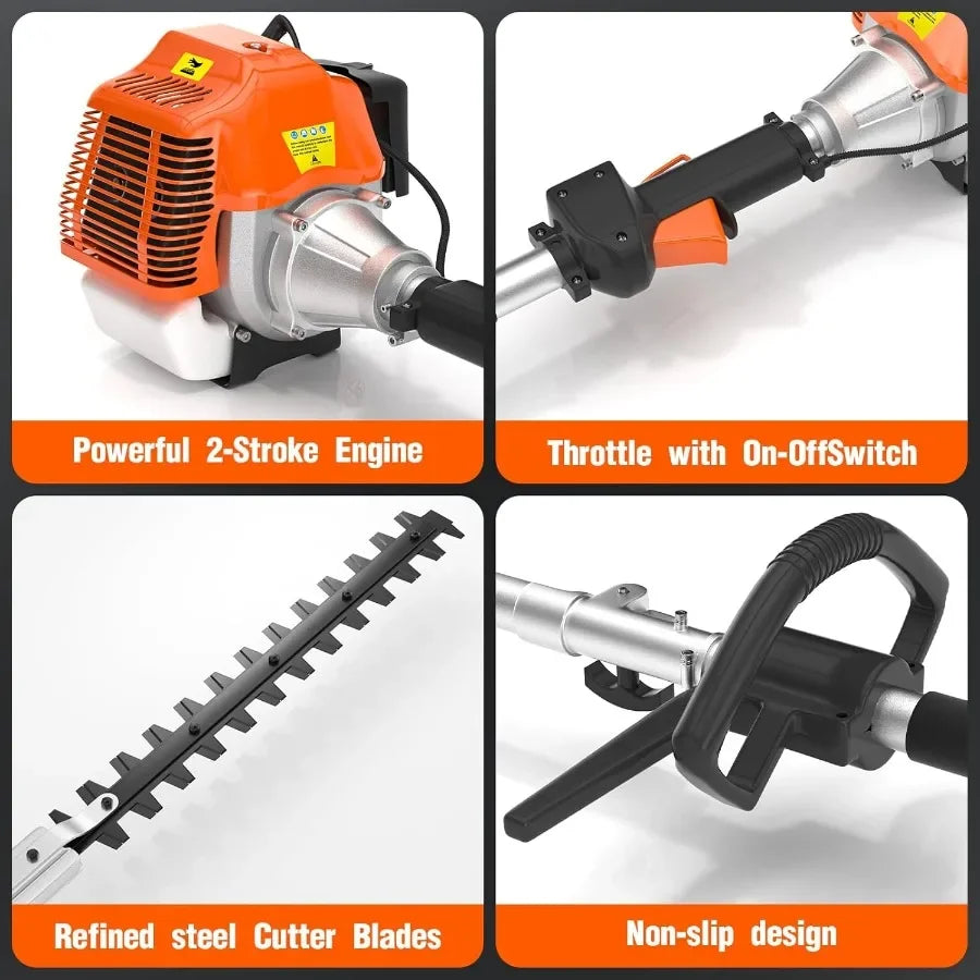 Gas Hedge Trimmer 2 Cycle 48cc Gas Powered Hedge Trimmer Brush Cutter Pole Saw with Extension Pole Garden Trimming Tools for Tr