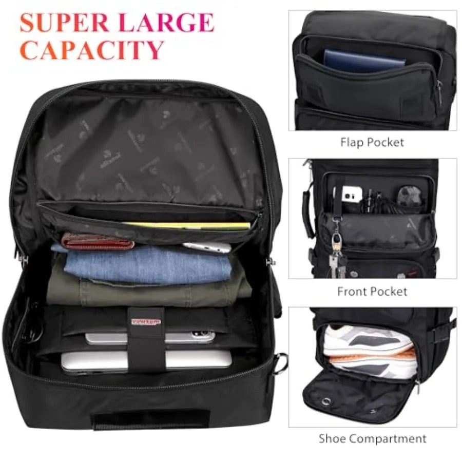 WITZMAN Carry on Travel Backpack for Men Women Airline Approved Convertible Nylon Duffle Backpack Luggage Bag B682 Black