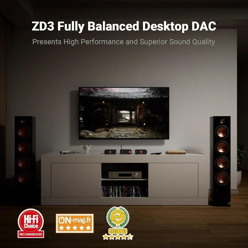 ZD3 Desktop DAC Preamp, Fully Balanced Digital to Analog Audio Converter with ES9039Q2M for Home Stereo Amplifier, Bl