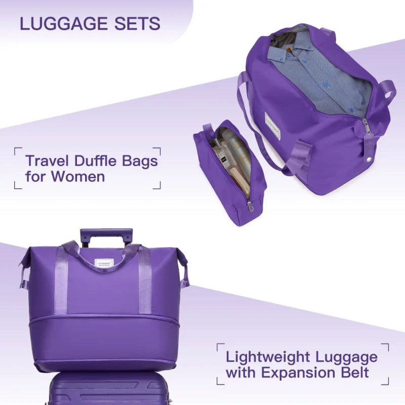 6 Piece Hardside Expandable Luggage Set with Duffel Bags Spinner Wheels TSA Lock Purple