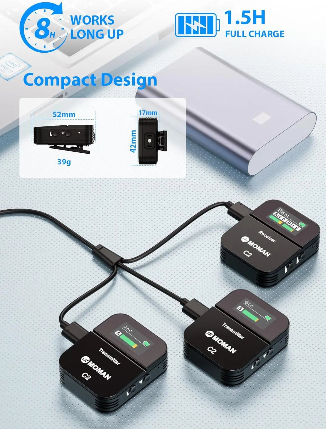 Wireless Lavalier Mic C2X 2.4G Dual Transmitter Lapel Mic for YouTube Vlog Stream Camera Smartphone