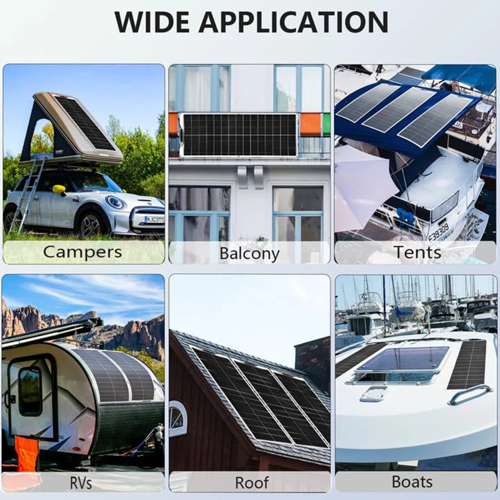 100 Watt Fiberglass Flexible Solar Panel 1000W-100W , Portable Bendable 12 Volts Mono Cell for RV Camping Home Boat Marine