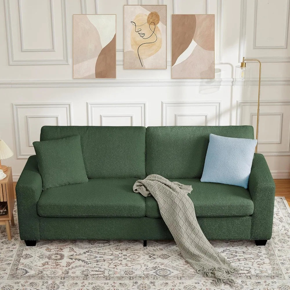 83 Couch for Living Room, Comfy Sofa with Deep Seat, Modern Sofa with Wide Armrest, Removeable Cover, Teddy Fleece 3 Seat