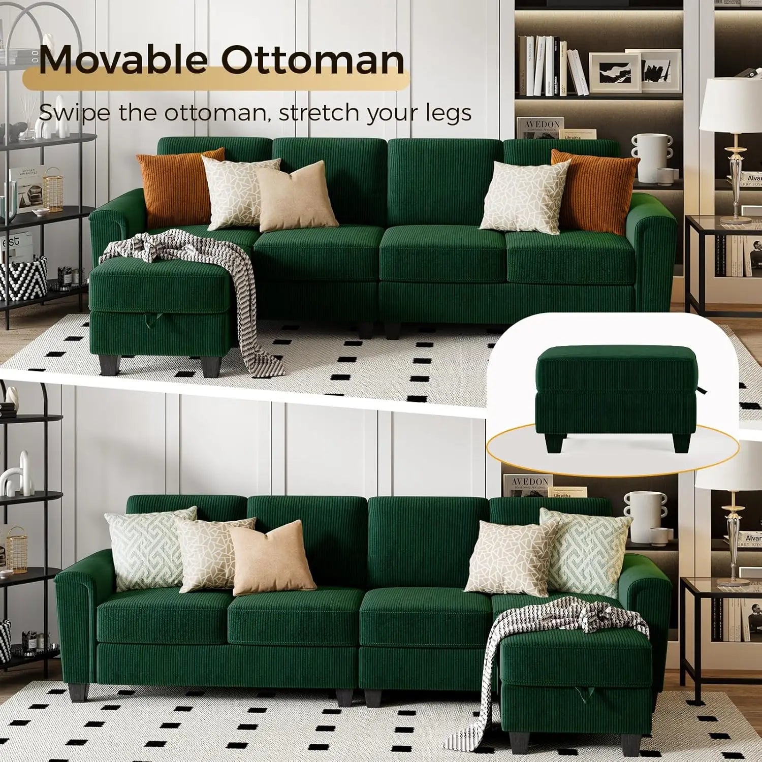 106 Inch L Shaped Sectional Sofa Couch with Storage 5 Seater Corduroy Modern Customized Living Room Home Sofas