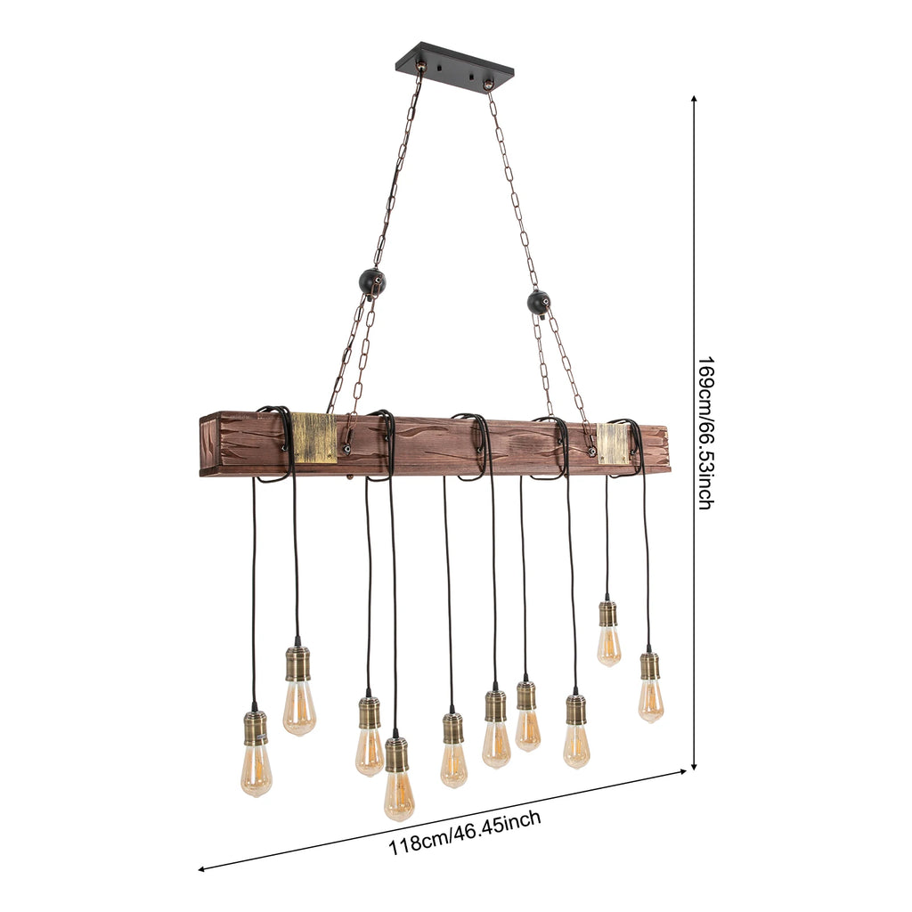 Modern 10-Light Square Chandelier Industrial Pendant Light with Adjustable Height for Dining Room Kitchen Island Bar