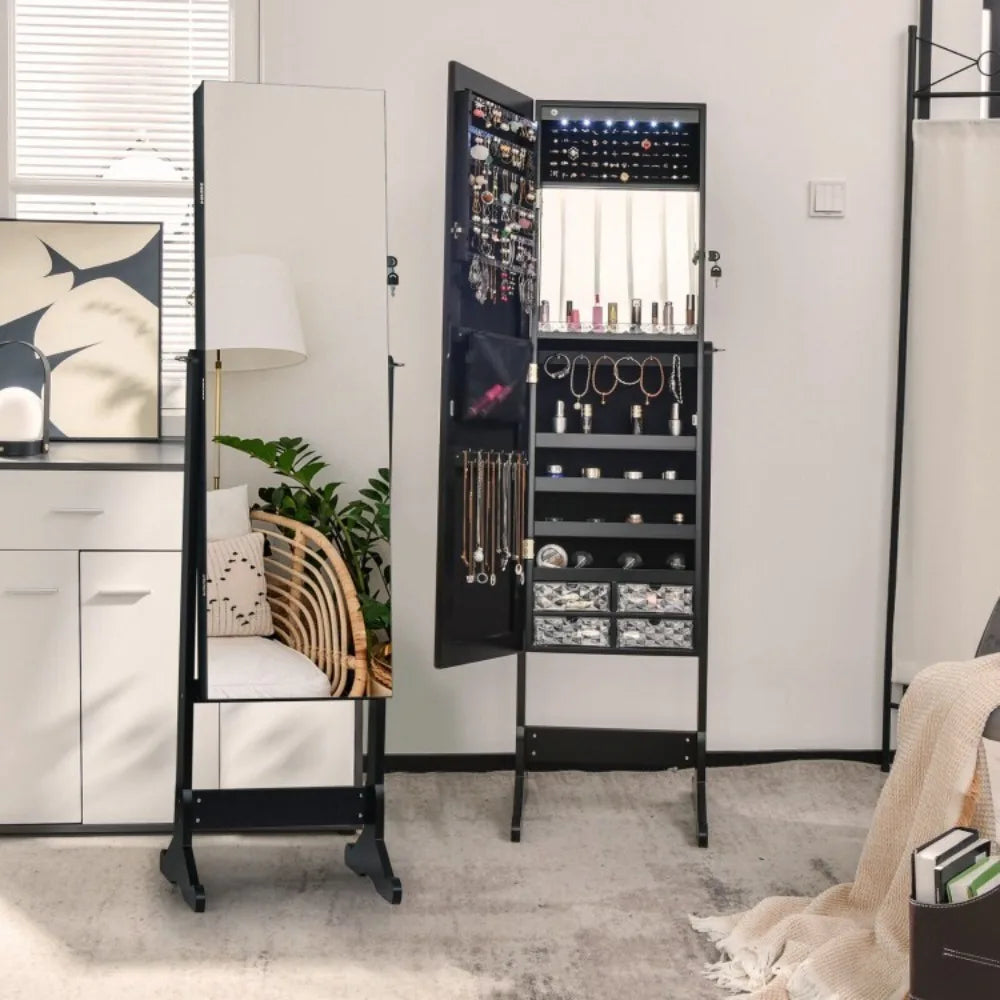 Jewelry Cabinet Lockable Armoire Storage Organizer Full Length Mirror w/Lights
