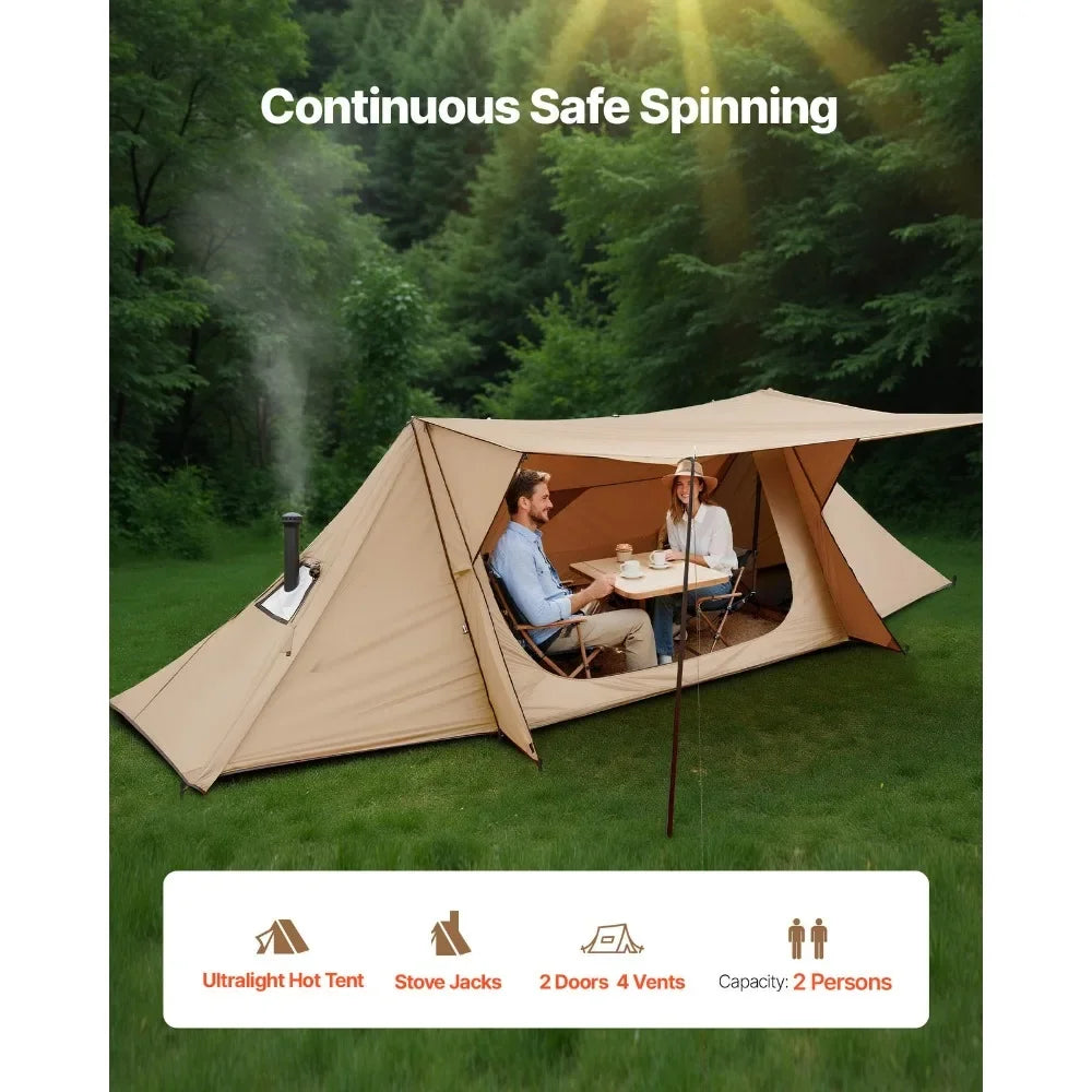 Lightweight Camping Tent with Stove Jack & Poles for 2 Person Hot Tent