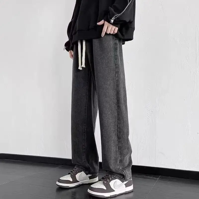 025 New Men's Jeans Korean Version Student Casual Pants High Street Straight Loose Wide Leg Jeans Black Grey Blue Baggy Jeans