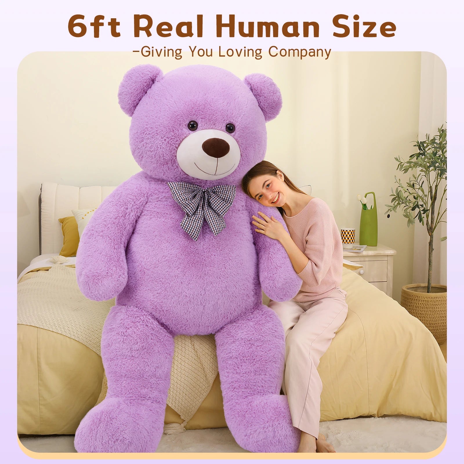 Giant 6-Foot Lavender Teddy Bear - 180cm Epic Hug Experience & Super Soft Plush, The Perfect Reassuring Gift for Stress Relief