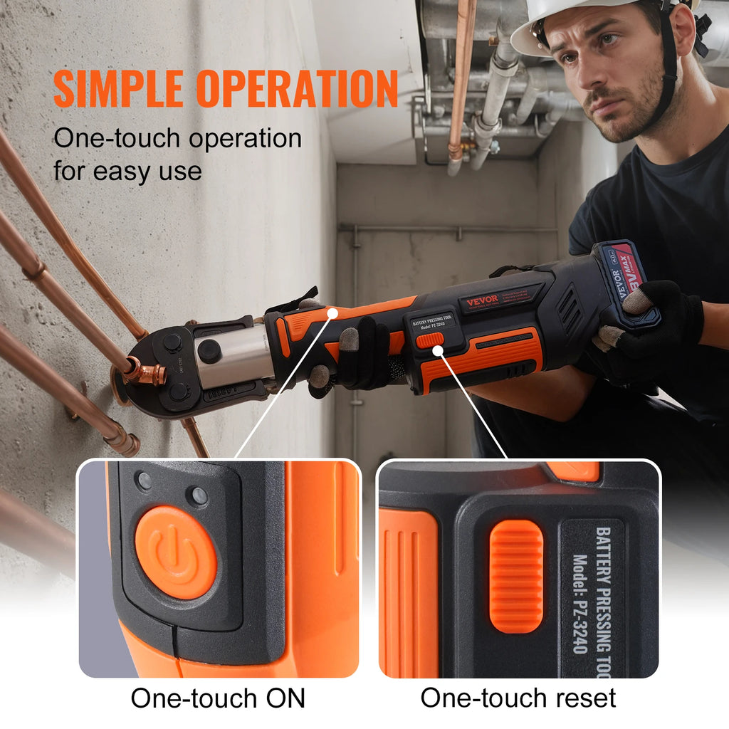 SucceBuy Press Tool 18V Electric Pipe Crimping Tool for 1/2” 3/4” 1” 1-1/4" 1-1/2" 2" Copper Pipes Press Tool w/ Brushless Motor