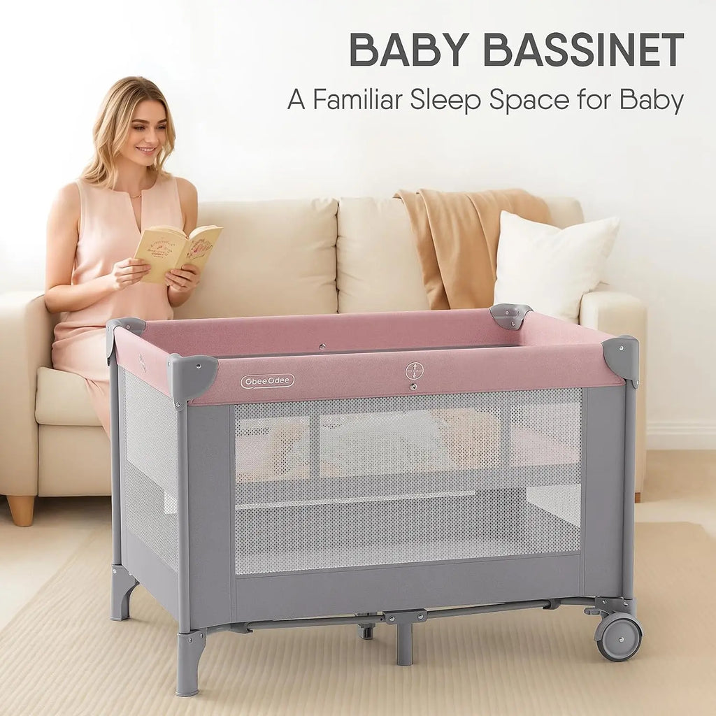 4-in-1 Baby Bassinet with Playard, Sleeper Nest, Changing Table, Mosquito Net & Canopy for Newborn to Toddler