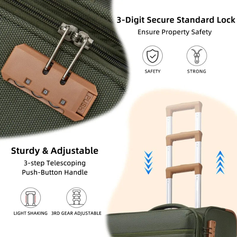 Green Luggage Set with Spinner Wheels Expandable Hardside Lightweight 3 Piece Suitcase Set for Travel