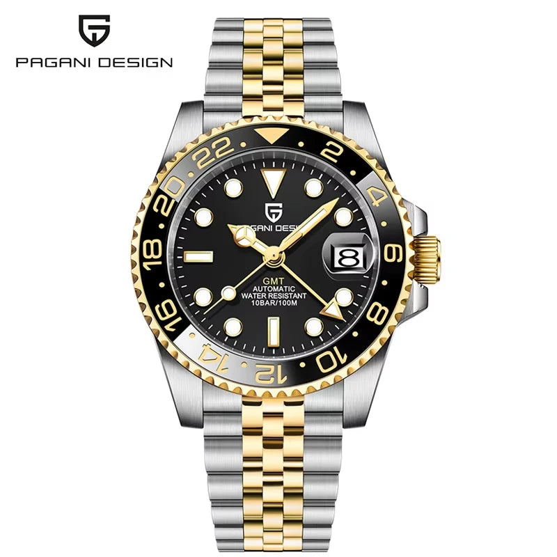 New PD-1662 PAGANI DESIGN GMT Automatic Wristwatch Stainless Steel 100M Waterproof Men Watch Top Brand 40mm Mechanical Watch Men