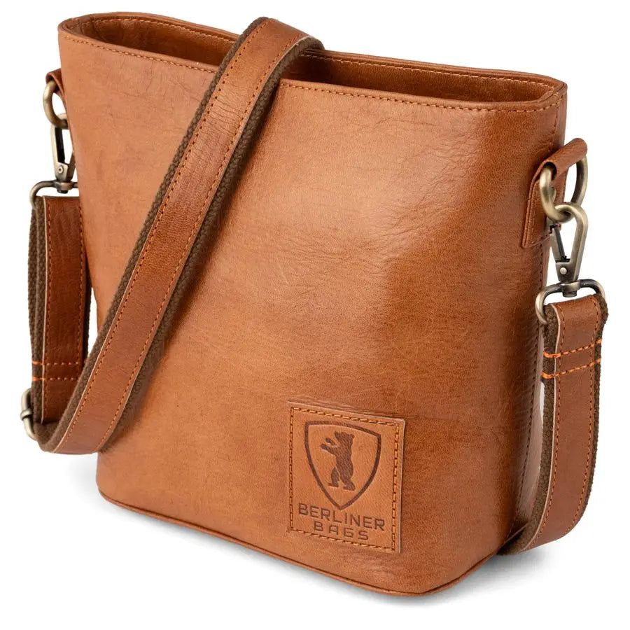 Genuine Leather Shoulder Bag Madison, Small Tote Bag, Bucket Bag, Top Handle Bag for Women Brown