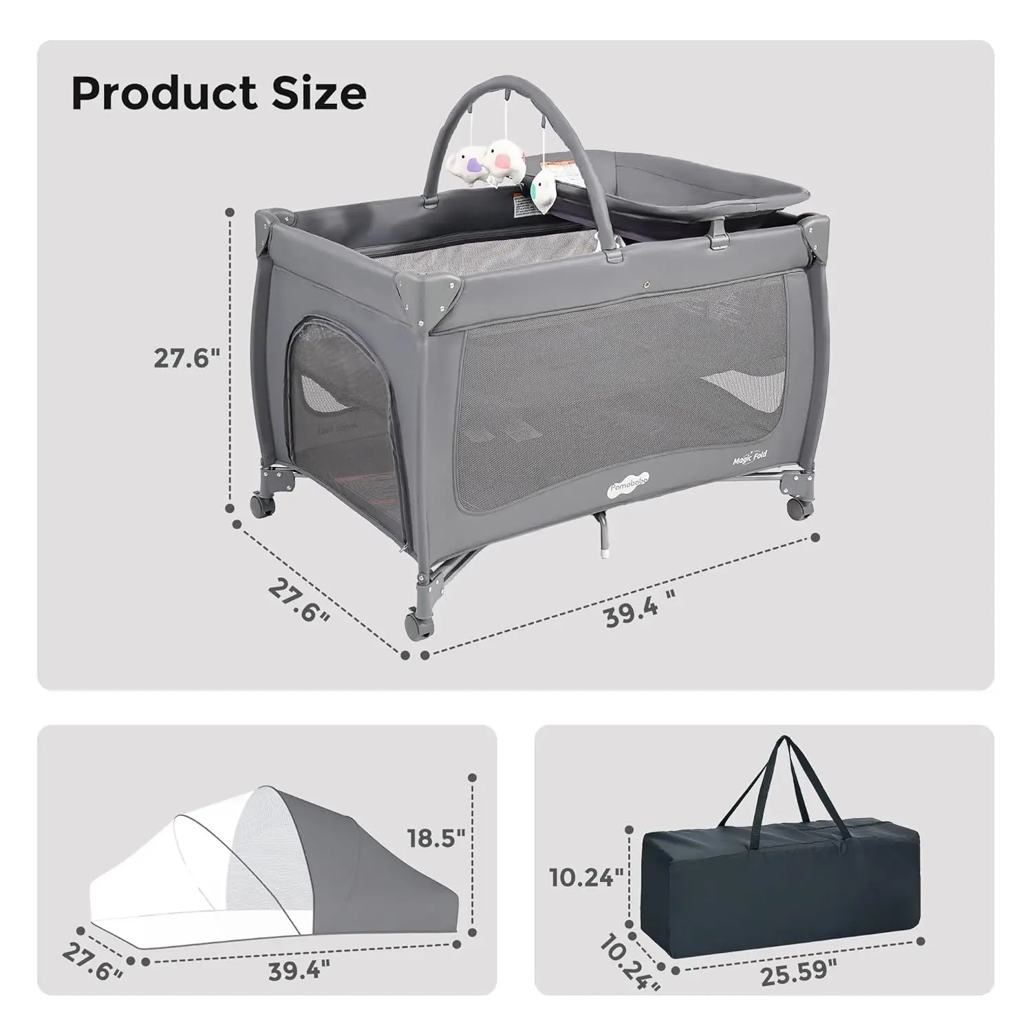 One-Step Fold 4-in-1 Portable Baby Crib with Bassinet, Mosquito Net, and Changing Table for Ages 0-3