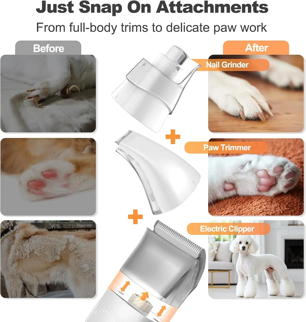 6-in-1 Pet Grooming Kit with Vacuum, Clipper & Nail Grinder, Low Noise Hair Remover for Dogs and Cats, 1.5L Dust Cup