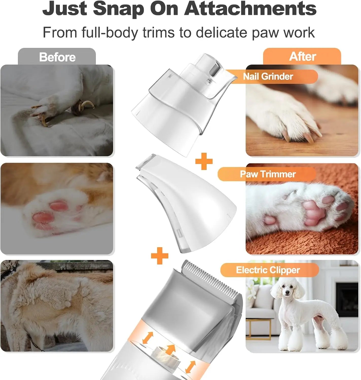 6-in-1 Pet Grooming Kit with Vacuum, Clipper & Nail Grinder, Low Noise Hair Remover for Dogs and Cats, 1.5L Dust Cup