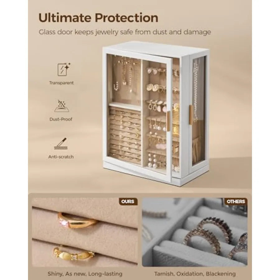 360° Rotating Jewelry Box with 9 Drawers Spacious Vertical Jewelry Organizer with Glass Window Jewelry Storage Case Dustproof a